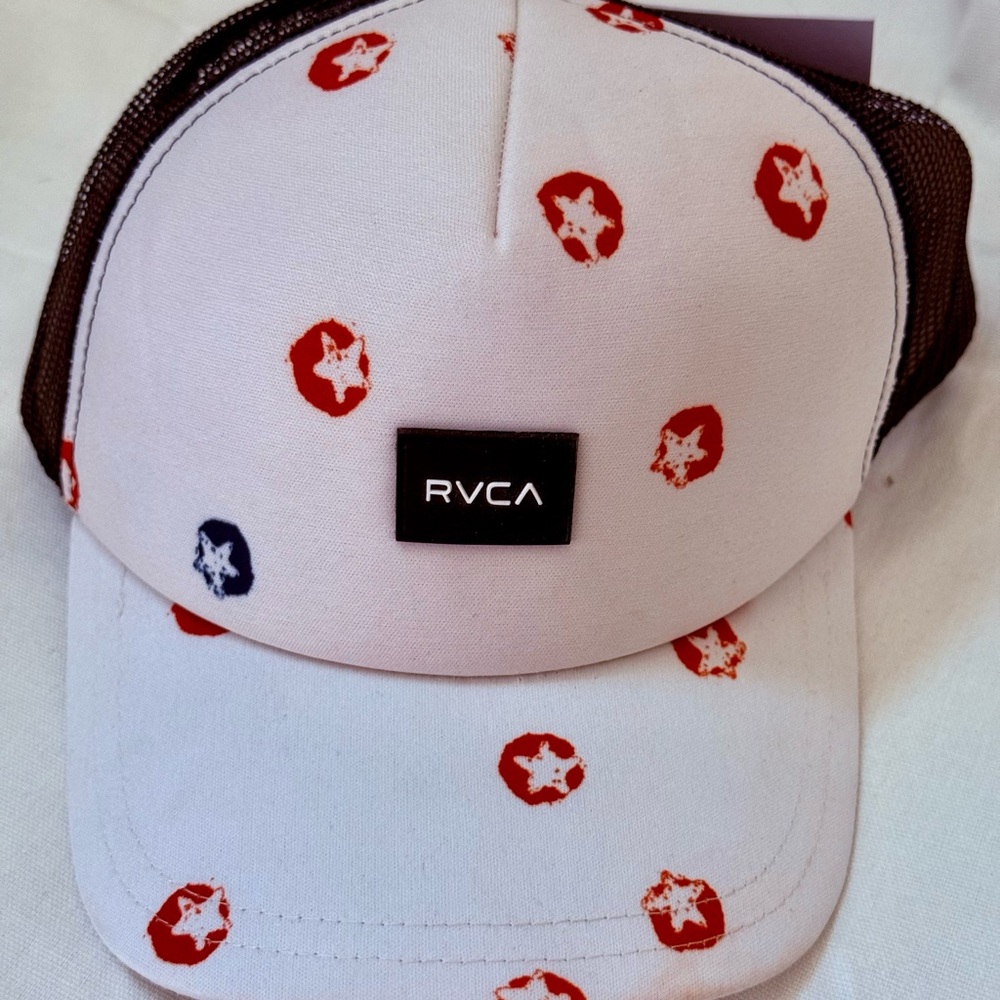 RVCA Taliwan Hat Trucker Cap Red White Blue Star Print Mesh Back Snapback NWT